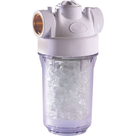 Mini-Kalkfilter für Warmwasserbereiter – Polyphosphatfiltration – Durchflussrate 1,5 m³/h – Aufbereitetes Volumen 70 m³ – Maximaler Druck 4 bar