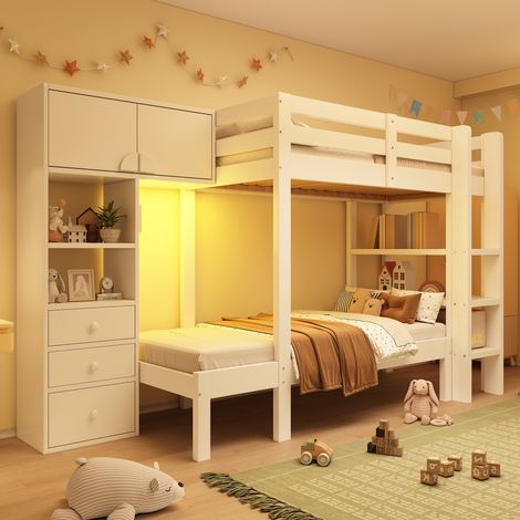 Bett Etagenbett Stauraum 90x200 cm in Weiß HAVRYA (1/5)