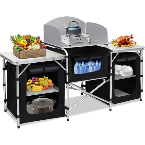 Froadp 174x46x110cm Faltbar Camping Schränke Mobile Außenküchen Schrank mit MDF Tischplatte & Tragetasche Mobile Gartenküche Grilltisch Campingküche (1/5)