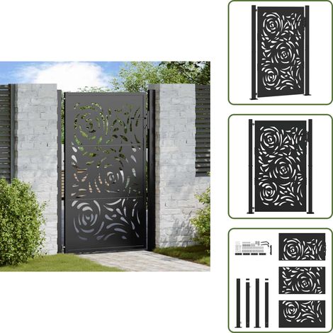 Gartentor Schwarz 105x155 cm Stahl Flammen-Design - Gartentor - Gartentore - Zauntor - Sicherheitstor (1/5)