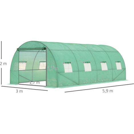 Serre aluminium 6x3x2m verte,8 fenêtres porte roulante parois enroulables,anti-UV ancrage sol potager