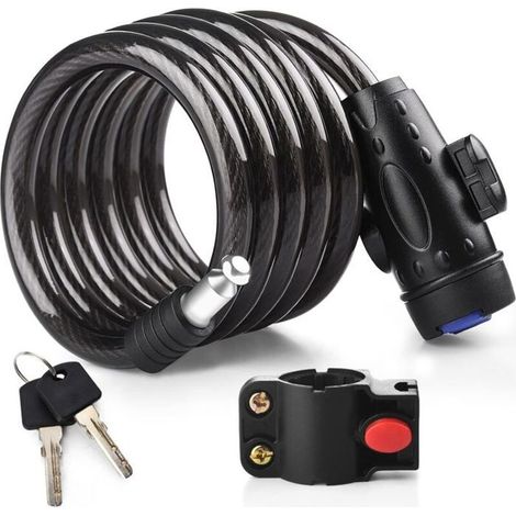 Coavas – Câble antivol vélo 120 cm – Acier flexible avec revêtement PVC – 2 clés uniques – Verrouillage sans clé – Pour (1/5)