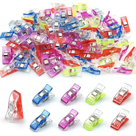 100 Pièces Pince à Coudre, Clips Couture en Plastique, Couture Accessoires Mercerie, Pinces de Bricolage pour de la Couture, du Crochet et Bien d'autres utilisations (Couleurs Assorties) (1/5)