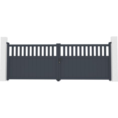 Casanoov – Portail aluminium battant 400x140cm – Semi-ajouré pour luminosité et intimité – Aluminium gris anthracite – Installation simple en kit (1/4)
