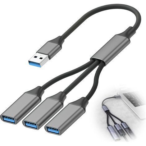 Splitter USB A 30cm Multiprise USB 3 Ports pour MacBook PS5 Xbox PC Voiture Clavier Souris Imprimante, Type A Mâle vers 3 Femelles pour Charge Données (1/5)