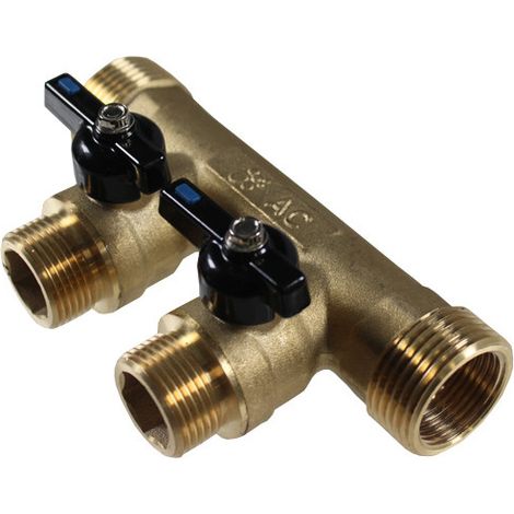 Arcanaute – Collecteur mini-vanne 1" 26/34 – 2 départs mâle 3/4" 20/27 – Étanchéité PTFE – Raccordement 1" et 3/4" (1/5)