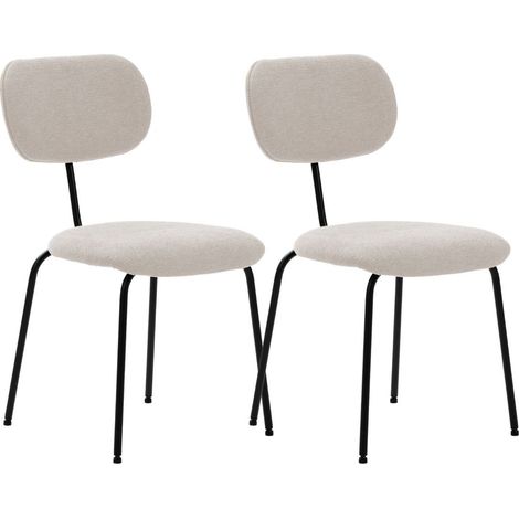 Lot de 2 chaises tissu maille douce beige arrière dossier bois pieds métal noir - DARLENE (1/5)