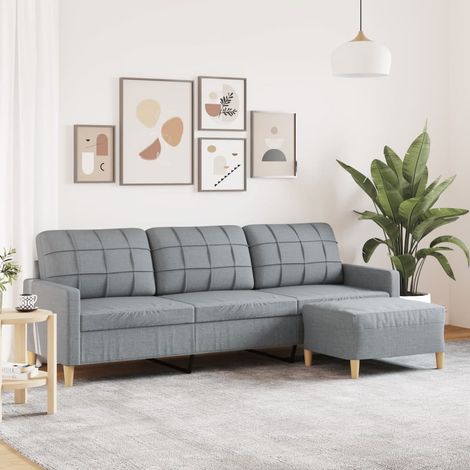 3-Sitzer-Sofa mit Hocker Hellgrau 210 cm Stoff