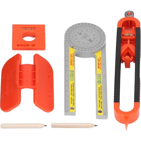 6-teiliges Anreißwerkzeug-Set mit Winkelmesser, Anreißnadel, Messlineal, Bleistift und Wasserwaage (1/5)