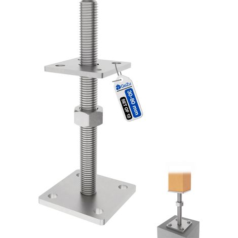 Lot de 12 Support de poteau galvanisés à chaud 80 x 80 mm 30–80 mm – Hauteur réglable – Platine bois pour pieds de poteaux clôture – GeZu Impex
