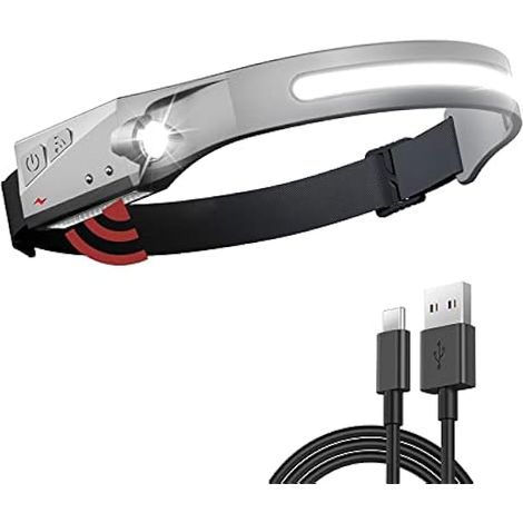 1200mAh Lampe Frontale Rechargeable Puissante 230° LED Lampe Torche 350 Lúmenes Étanche Lampes Frontales 5 Mode Pour Course Camping Lecture Cyclisme Pêche Randonnée Jogging Promener le Chien