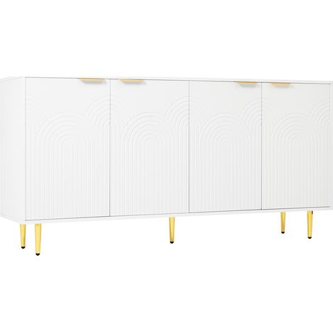 Buffet blanc 4 portes 160 x 80 x 40 cm avec poignées et pieds dorés (1/5)