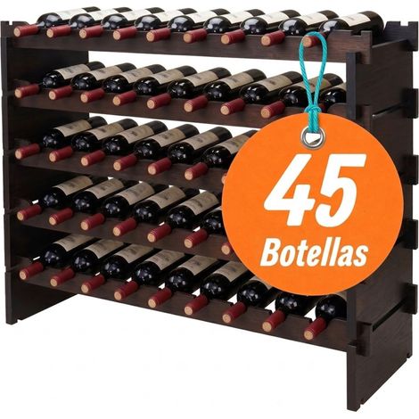 Relaxdays botellero, 45 botellas, bambú, (Al x An x Fon): 68 x 85 x 25,5 cm, vino tinto y blanco, apilable, marrón