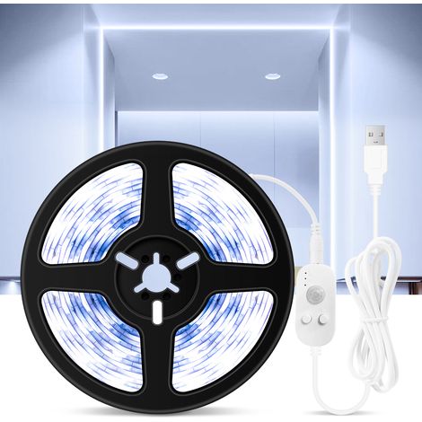 Bandes LED USB à intensité variable avec capteur de mouvement PIR, 2 m, 120 LED, corde pour TV, ordinateur, fond de bureau, éclairage décoratif de cuisine et de maison (1/5)