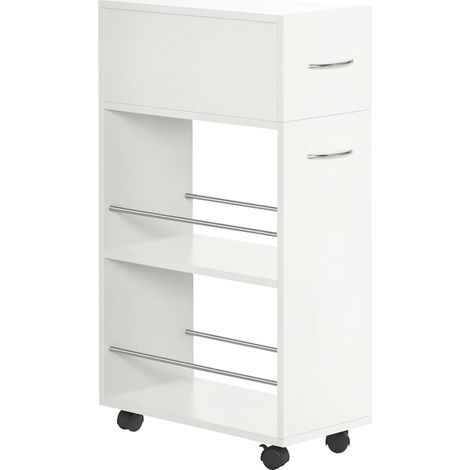 Chariot de cuisine avec 1 tiroir et 2 étagères ouvertes sur roulettes pour 25 x 50 x 85 cm Blanc (1/5)