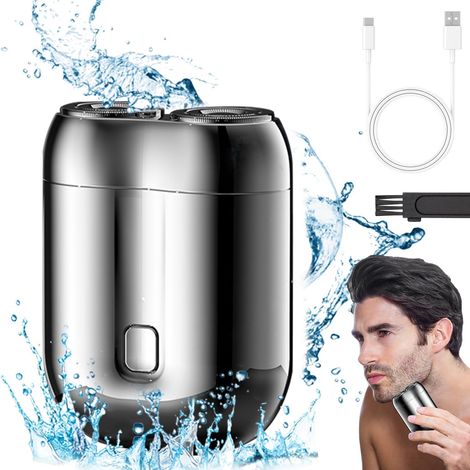 Mini rasoir électrique à double tête, portable, lavable, rechargeable, compact, étanche, pour la maison, la voiture et les voyages (argent)