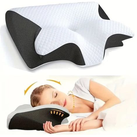Oreiller orthopédique en mousse à mémoire de forme qui soulage les douleurs cervicales et favorise un meilleur sommeil pour les personnes souffrant de raideurs à la nuque ou de troubles du sommeil.-Aq (1/4)