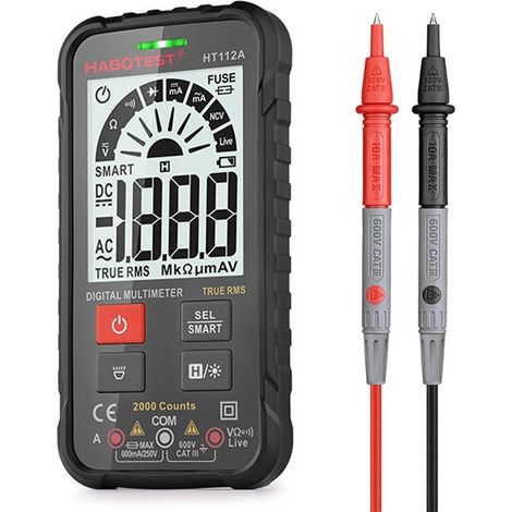 Multimètre numérique intelligent professionnel, mesure RMS vraie, capable de mesurer des tensions AC/DC jusqu'à 600 V. HABOTEST HT112A (1/5)