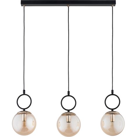 Suspension déco noire/or 3xE14 boules ambre LISTER Alfa (1/2)