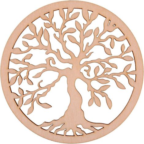 Lot de 10 sous-verres en bois de bouleau avec motif Fleur de Vie et panneau en bois sous verre - Décoration idéale pour la maison ou le bar (Arbre de Vie) (1/5)