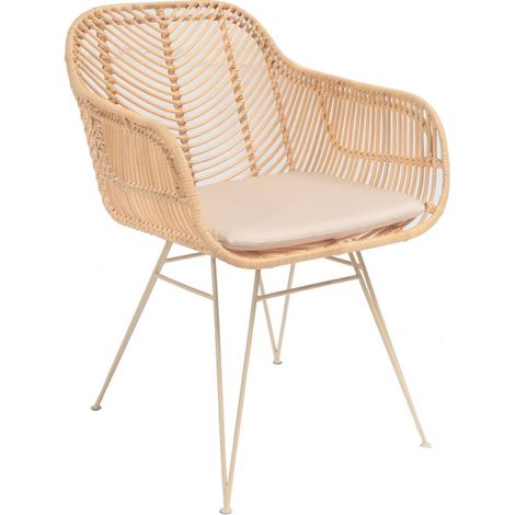 Drawer – Fauteuil de table en rotin naturel avec coussin en polyester – Pieds beiges – Confort moderne pour repas en intérieur et extérieur (1/4)