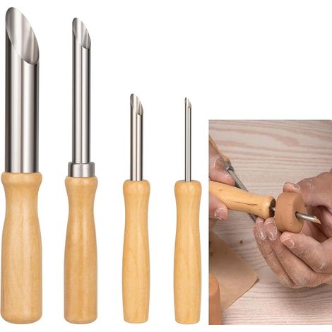 Ensemble de 4 outils pour argile : emporte-pièces circulaires, outil de modelage, outil de sculpture, manche en bois, pour la céramique, le perçage, la découpe, la poterie et les projets de bricolage. (1/5)
