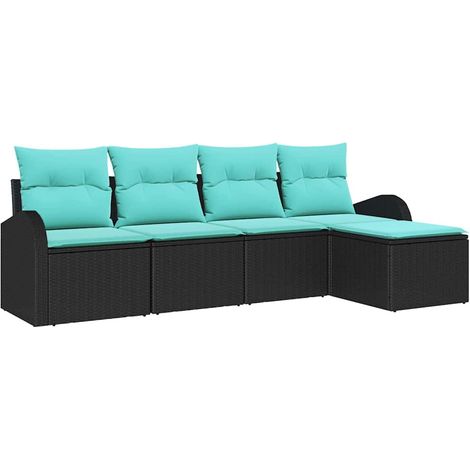 Sofa Set with Cushion 5 pcs Black and Turquoise Poly Rattan vidaXL (1/5)