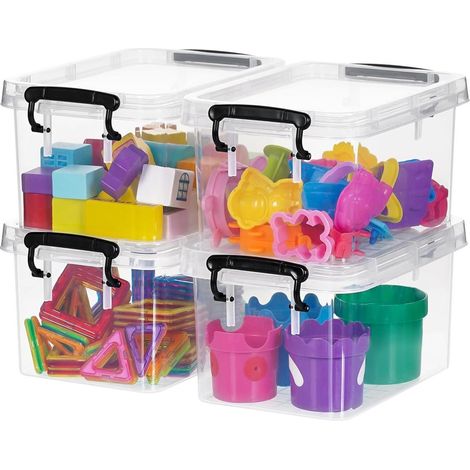 4er-Set Aufbewahrungsboxen 4L transparent stapelbar mit Deckel und Griffen (1/5)
