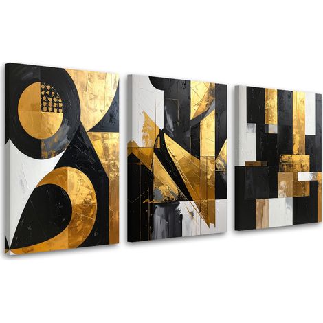 Tableaux sur toile lot  Abstraction géométrique dorée 3 x 20x30