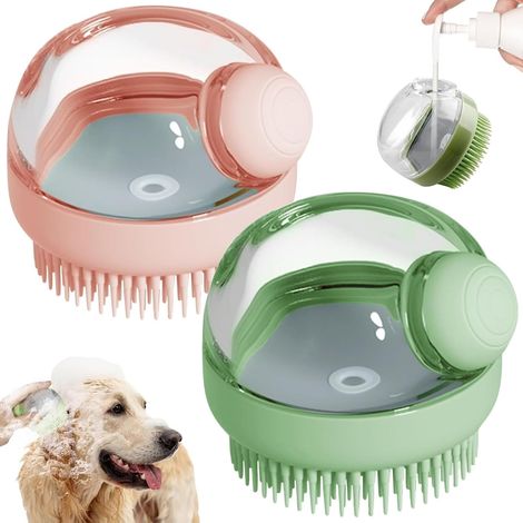 Brosse de bain 2 en 1 pour chien avec distributeur de savon : brosse de massage et de toilettage pour animaux, en silicone souple pour chiens et chats à poils longs et courts. (1/5)