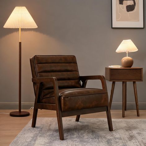 Fauteuil coloris marron en pU bois 64 x 86 x 79 cm (1/5)