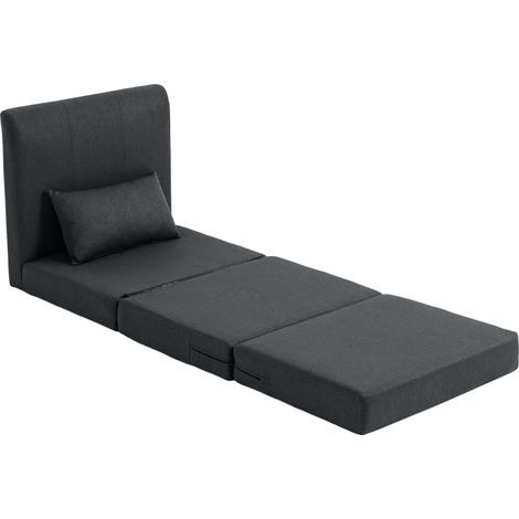 Canapé-lit pliant 2-en-1, fauteuil convertible avec texture lin, lit d’invité rembourré, gris foncé (1/5)