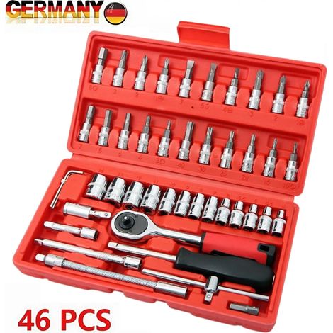 Steckschlüssel Set 46-tlg. mit Innensechsrund, Innen Vielzahn & Innensechskant, 1/4" Knarrenkasten, hochwertige Steckschlüssel für Werkstatt, Stecknüsse für Schraubarbeiten (1/5)