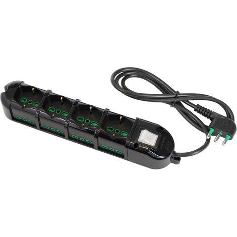 FANTON 48133-B Multipresa elettrica 12 posti con 4 prese universali e 8 prese bivalenti italiane laterali ciabatta spina grande 16A colore nero (1/4)