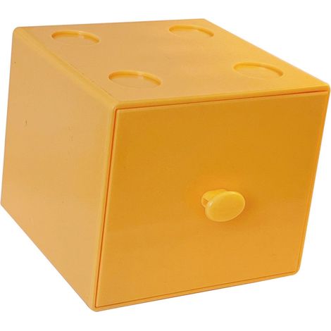 Boîte de rangement de bureau empilable en plastique, forme carrée, avec tiroir, jaune lait, idéale pour la maison, les dortoirs, l'école ou le bureau. (1/5)
