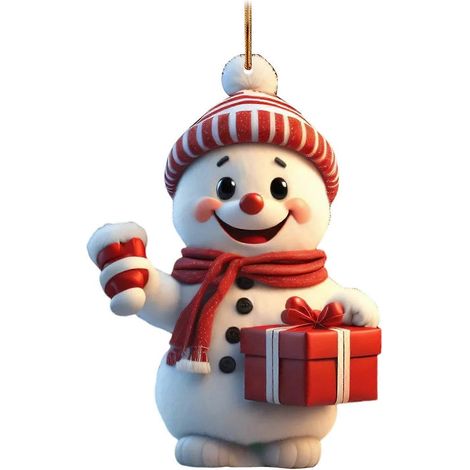 Sapin de Noël décorations suspendues motif fantaisie Père Noël bonhomme de neige décorations 2D plat acrylique pendentif pour le sapin voiture accessoires,E (1/5)