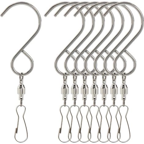 Confezione da 12 ganci girevoli per campanelli a vento, clip rotanti, ganci per appendere, ganci a S doppi girevoli a 360 gradi, maniche a vento in acciaio inossidabile (1/5)