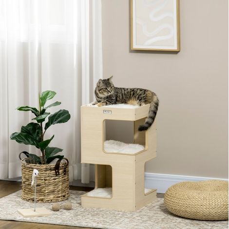 Albero per gatti a 2 livelli con gioco, 34 x 34 x 60 cm, naturale e grigio chiaro HAVRYA (1/5)