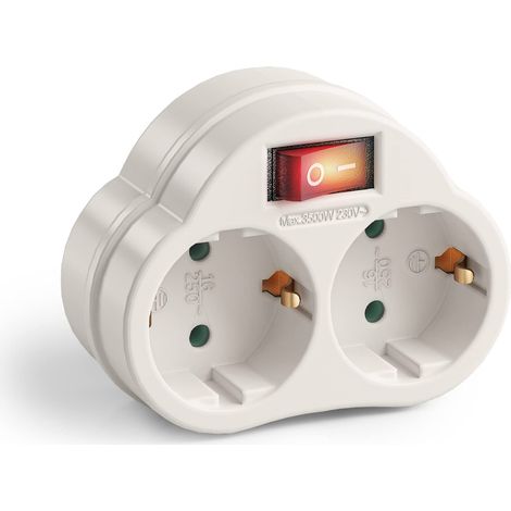 Adaptateur de prise avec interrupteur marche/arrêt, blanc (1/5)