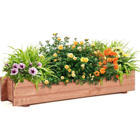 Goplus – Jardinière surélevée en bois de sapin naturel – Dimensions 90x18x15 cm – Construction solide avec trous de drainage – Pour légumes et fleurs (1/5)