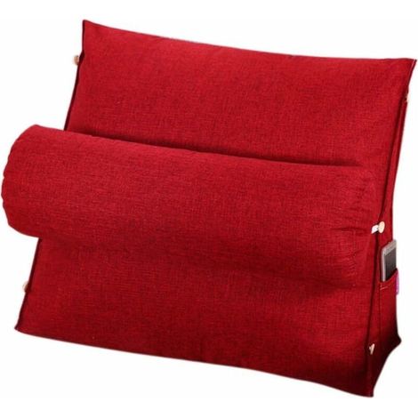 Oreiller de lecture et de télévision, oreiller de coussin de cale de dos avec réglable et poches, oreiller de dos de triangle, oreiller de lit de soutien de nuque, amovible et lavable (1/5)