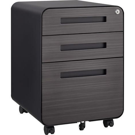 Archivador móvil negro de 3 cajones para debajo del escritorio, almacenamiento moderno y versátil para documentos tamaño legal/carta/A4, diseño antivuelco de 5 ruedas, acero laminado en frío, resisten