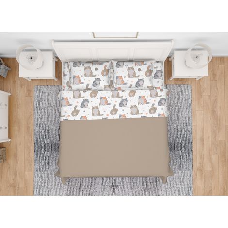 Completo Lenzuola Letto In 100% Cotone Made Italy Disegno Gatti 25GI, misuraPiazza E MezzacoloreGatti 25GI (1/4)