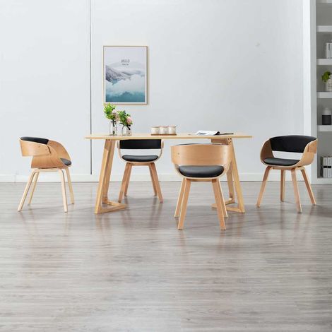 vidaXL Sillas de comedor 4 uds madera curvada cuero sintético negro (1/5)