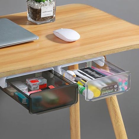Confezione da 2 adesivi creativi autoadesivi da posizionare sotto la scrivania, ideali per organizzare i cassetti in casa, a scuola e in ufficio (grigio, bianco). (1/5)