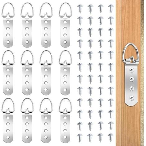 Lot De 12 Cintres Pour Tableaux Lourds Avec Anneau En D Pour Miroir, Avec 48 Vis 4 Trous Robustes Pour Suspendre Des Cadres D'Œuvres D'Art (1/5)