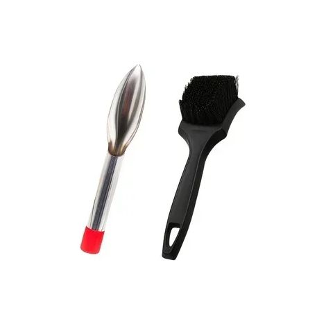 Ensemble de 2 pelles plates et brosses à pneus en acier inoxydable de haute qualité, râteau de nettoyage de jardin multifonctionnel pour une utilisation extérieure (1/5)