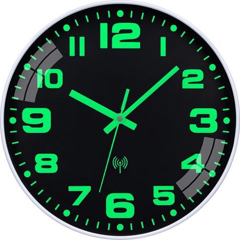 Horloge Murale Radio-pilotée Lumineuse sans Bruit de tic-tac Silencieuse Grand Fonctionne sur Piles Facile à Lire pour Chambre Cuisine Chambre à Coucher 25 cm (1/5)