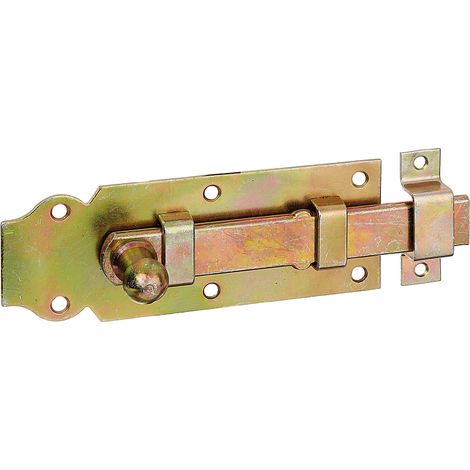 Verrou de porte droit, avec poignée bouton et boucle serrée électro-galvanisé, passivé à couche épaisse platine 140 x 52 mm