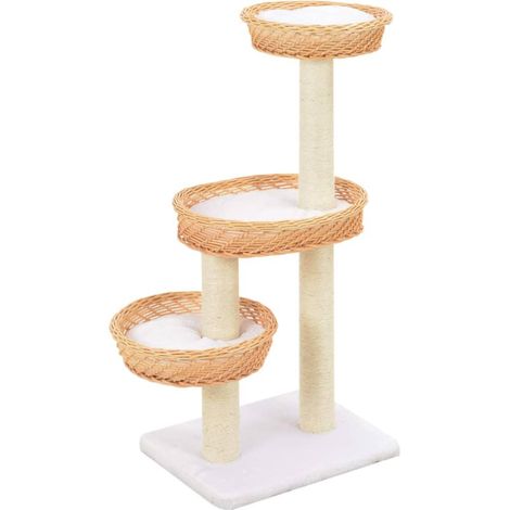 Tiragraffi albero per gatti cuccia per gatti giocattolo peluche in sisal naturale e legno di salice 3702244